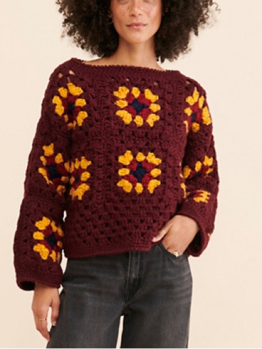 Granny Square Pullover By Society Mano / EUC